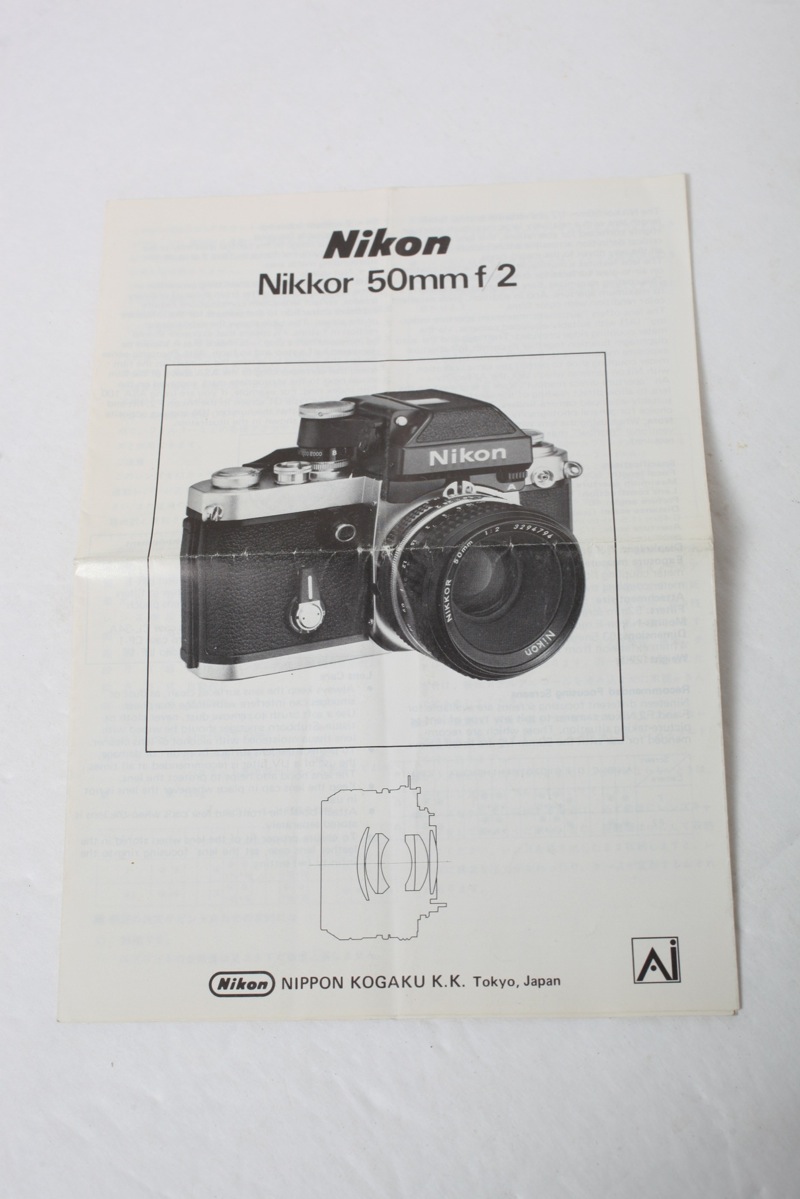 Nikon Nikkor 50mm f2 Instruction Sheet 50/2 ai Lens Manual+English